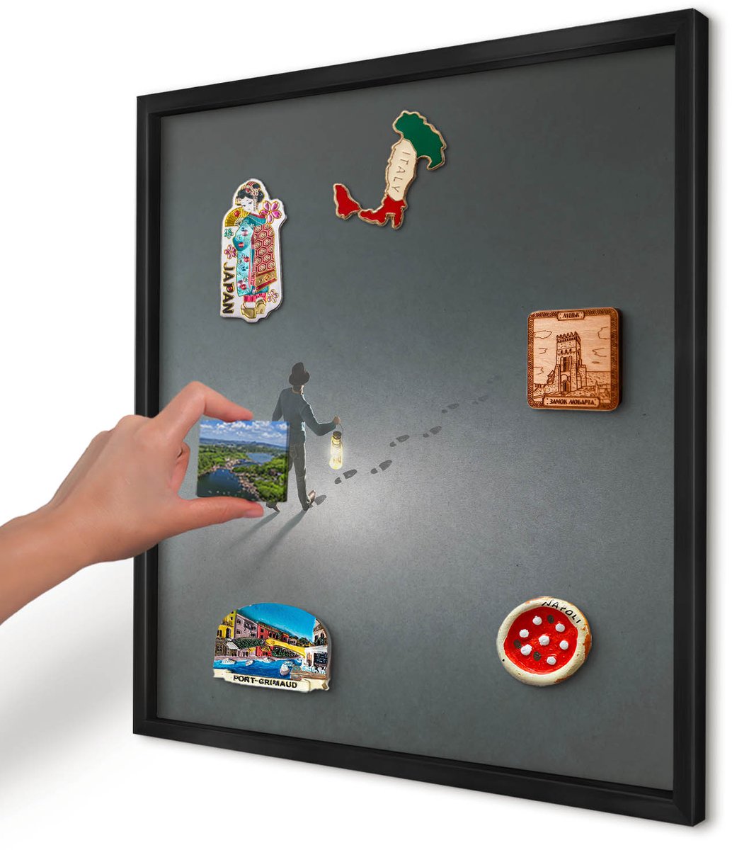 Artprintcave Grijs Magneetbord mit Zwart Frame - 50x50 cm - Nachtwandeling Memobord Keuken - Abstract Magneetbord Voor Foto's - Deel