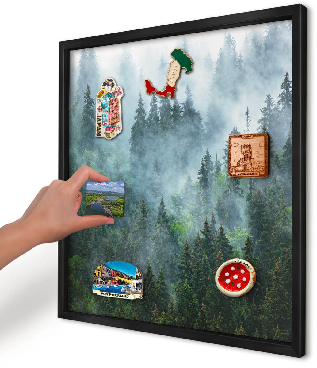 Artprintcave Groente Magneetbord mit Zwart Frame - 50x50 cm - Mysterieus Bos Magneetbord Voor Keuken - Fotografisch Magnetisch Bord Voor Magneten - Landschappen