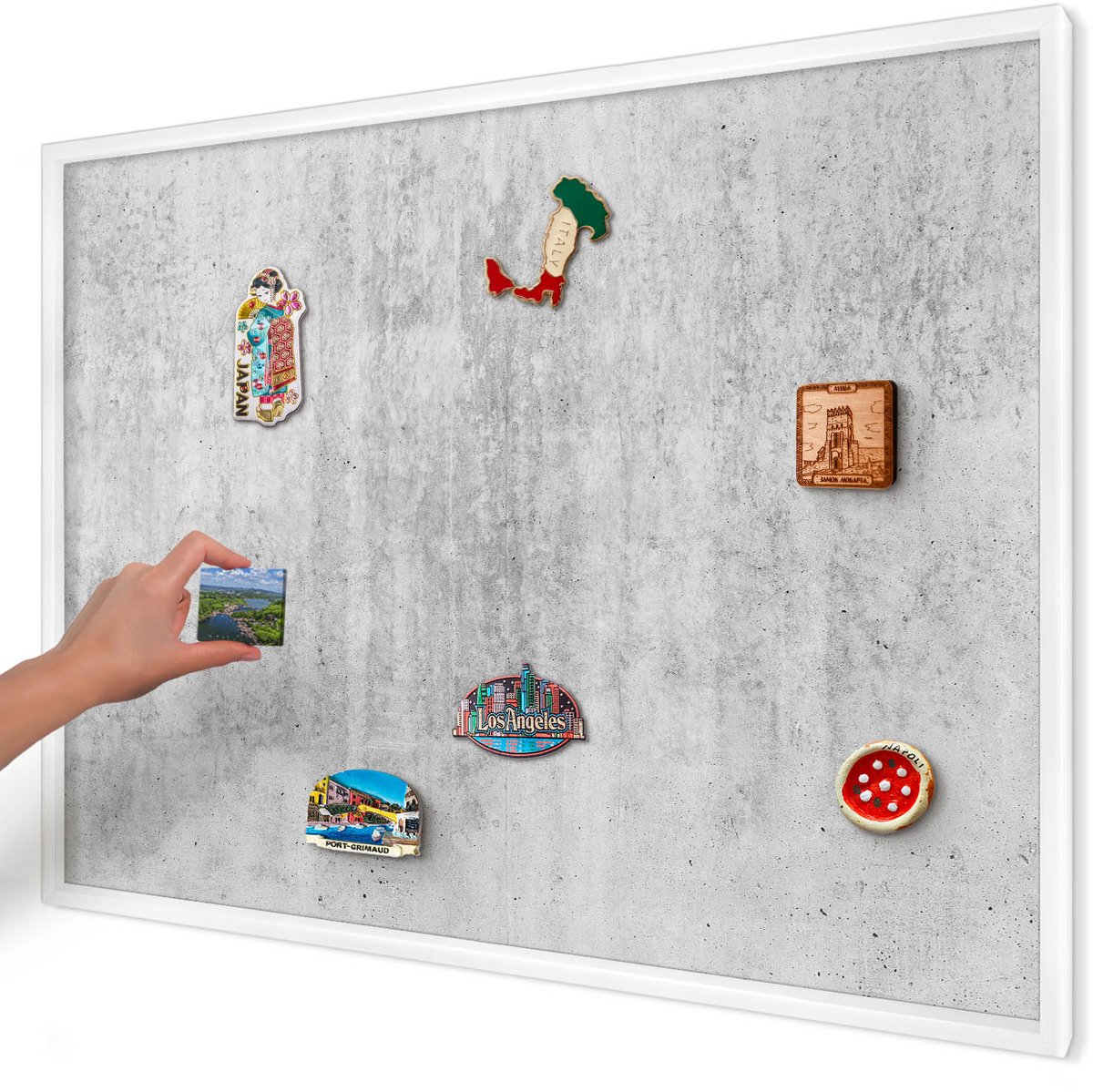 Artprintcave Grijs Magneetbord mit Witte Lijst - 100x70 cm - Grijze Textuur Magnetische Organizer - Industrieel/Loft Magneetbord Voor Foto's - Texturen