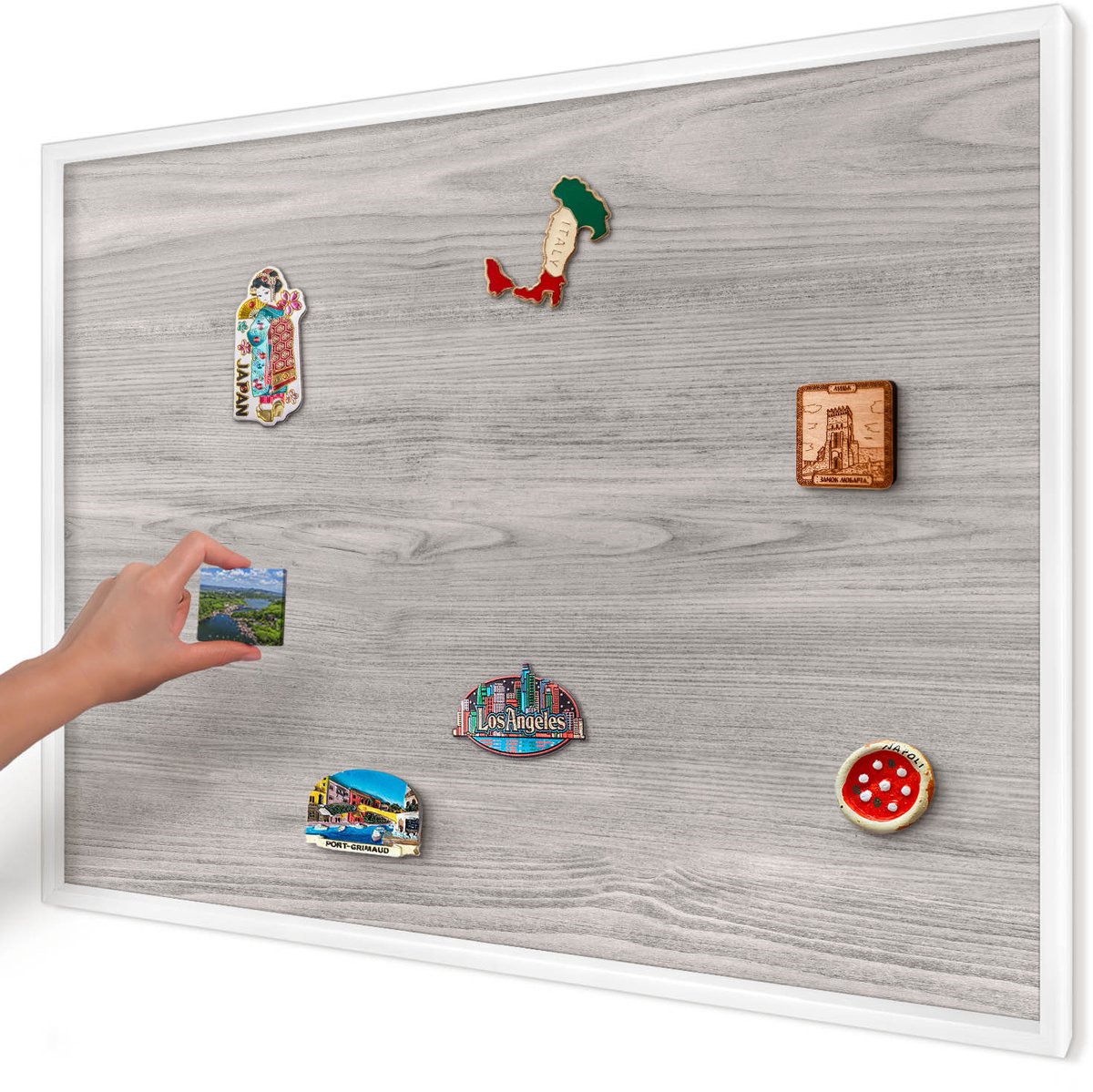 Artprintcave Grijs Magneetbord mit Witte Lijst - 100x70 cm - Houtstructuur Bord Voor Magneten - Minimalist Magnetische Organizer - Texturen