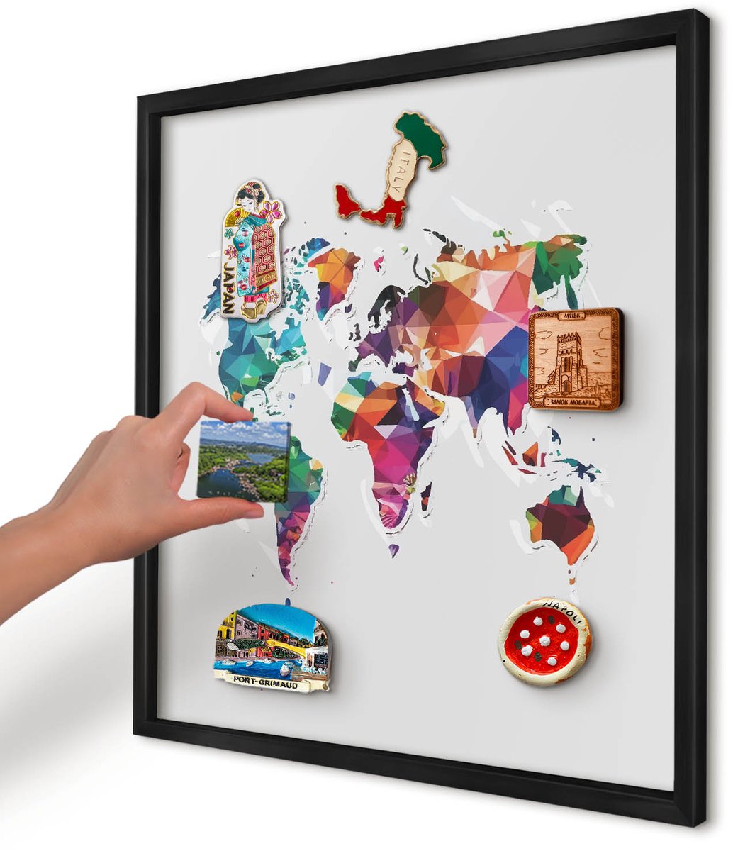 Artprintcave Grijs Magneetbord mit Zwart Frame - 50x50 cm - Wereldkaart Wandbord Magnetisch - Geometrische Bord Voor Magneten - Kaarten