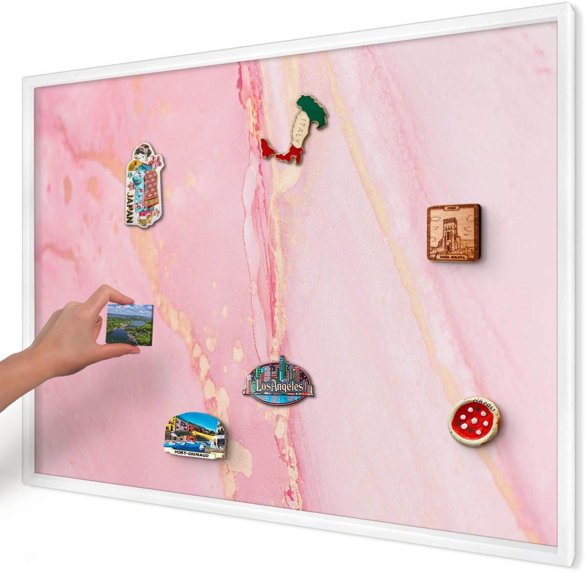 Artprintcave Roze Magneetbord mit Witte Lijst - 100x70 cm - Roze Elegantie Magneetbord Voor Keuken - Abstract Notitiebord - Abstractie