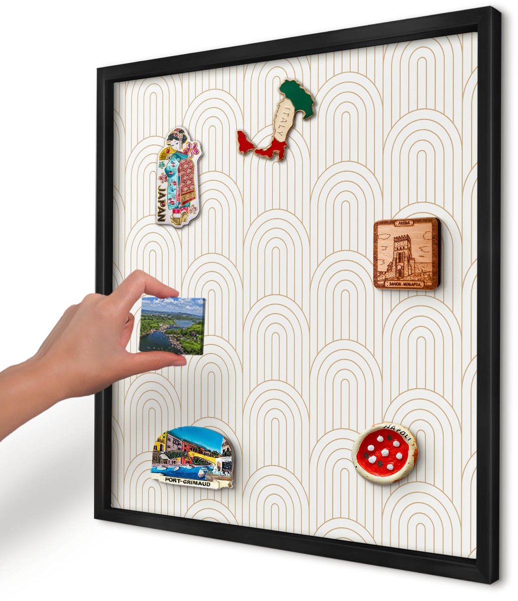 Artprintcave Beige Magneetbord mit Zwart Frame - 50x50 cm - Artistieke Bogen Magneetbord Voor Keuken - Geometrische Memobord Keuken - Achtergronden En Patronen