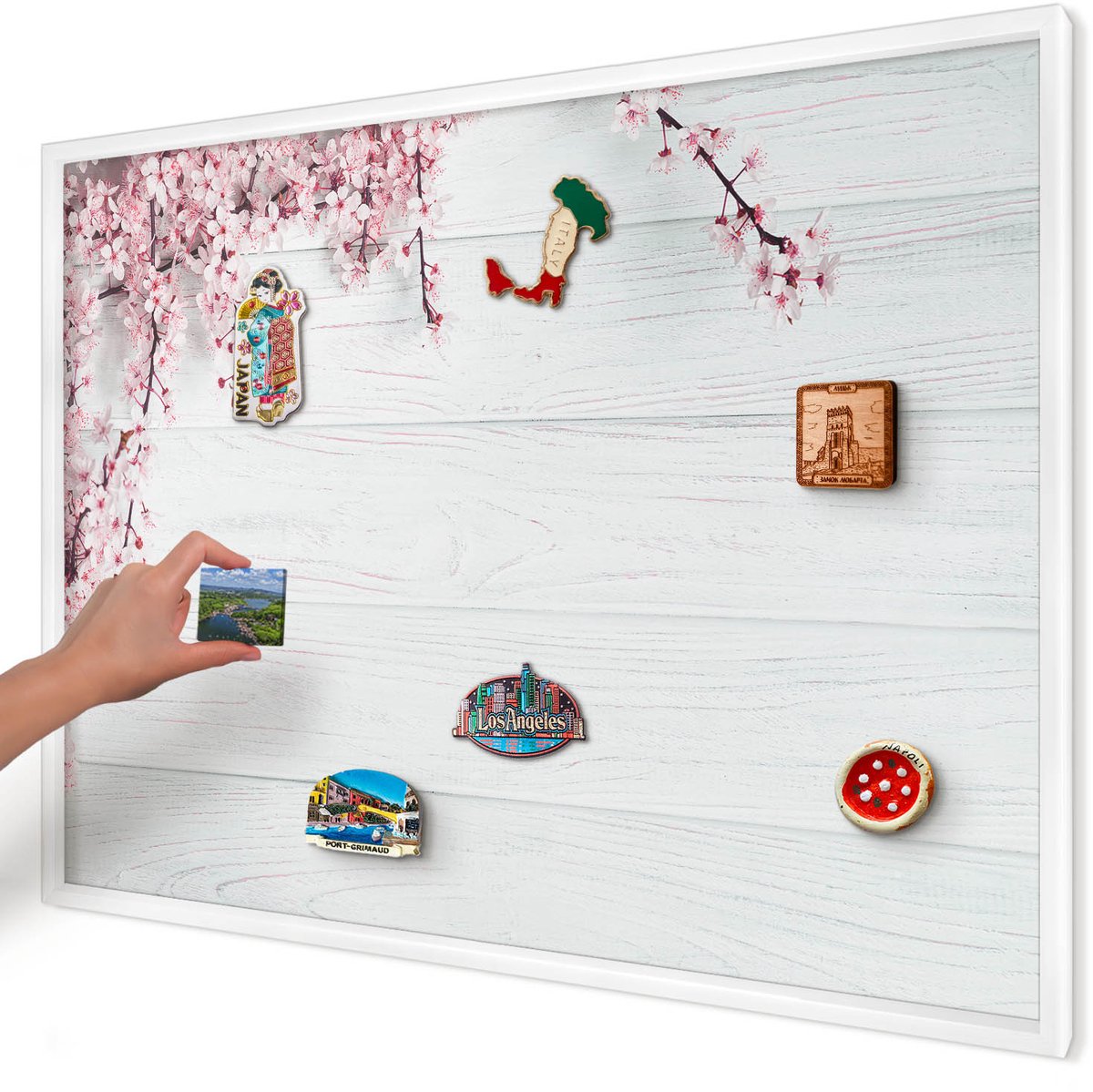 Artprintcave Wit Magneetbord mit Witte Lijst - 100x70 cm - Bloeiende Elegantie Magnetische Organizer - Minimalist Wandbord Magnetisch - Bloemen En Planten