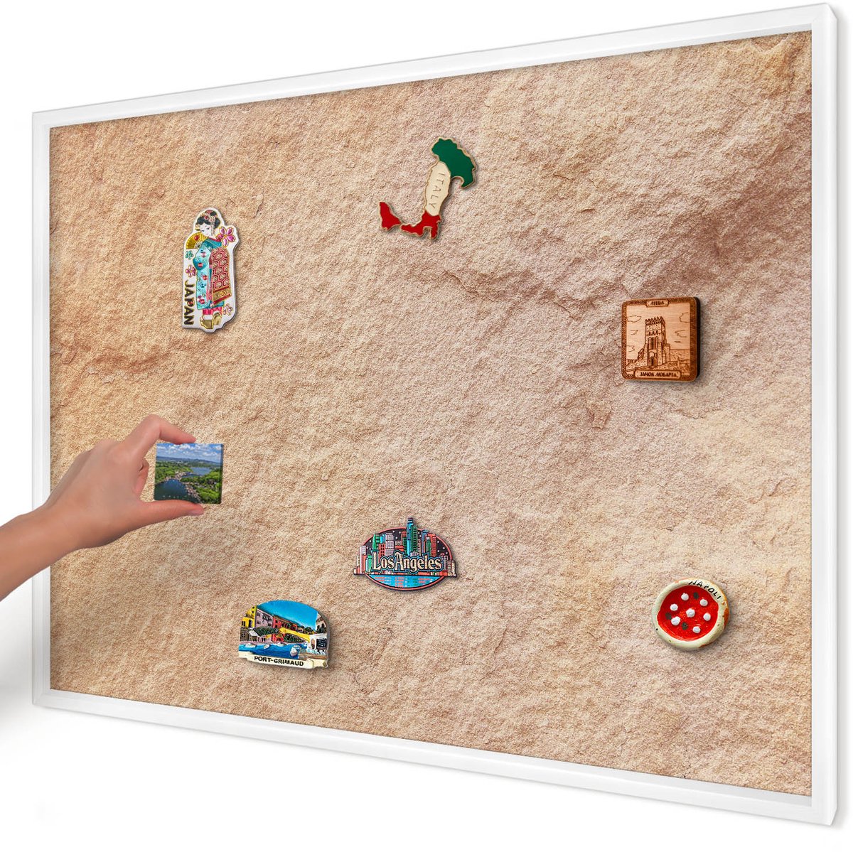 Artprintcave Bruin Magneetbord mit Witte Lijst - 100x70 cm - Steenstructuur Magnetische Organizer - Rustiek Wandbord Magnetisch - Texturen