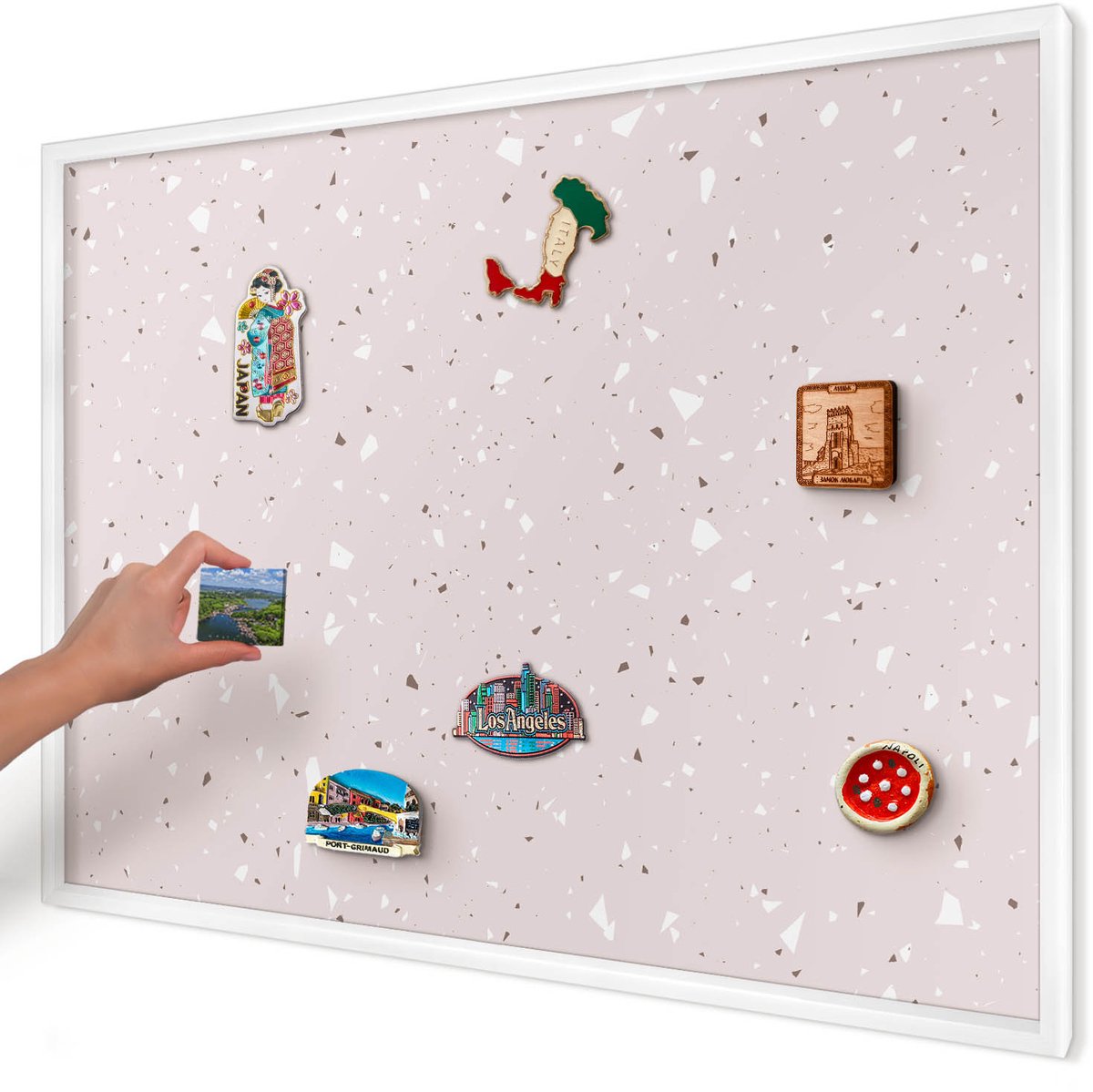 Artprintcave Roze Magneetbord mit Witte Lijst - 100x70 cm - Modern Terrazzo Wandbord Magnetisch - Modern Magnetisch Bord Voor Magneten - Achtergronden En Patronen