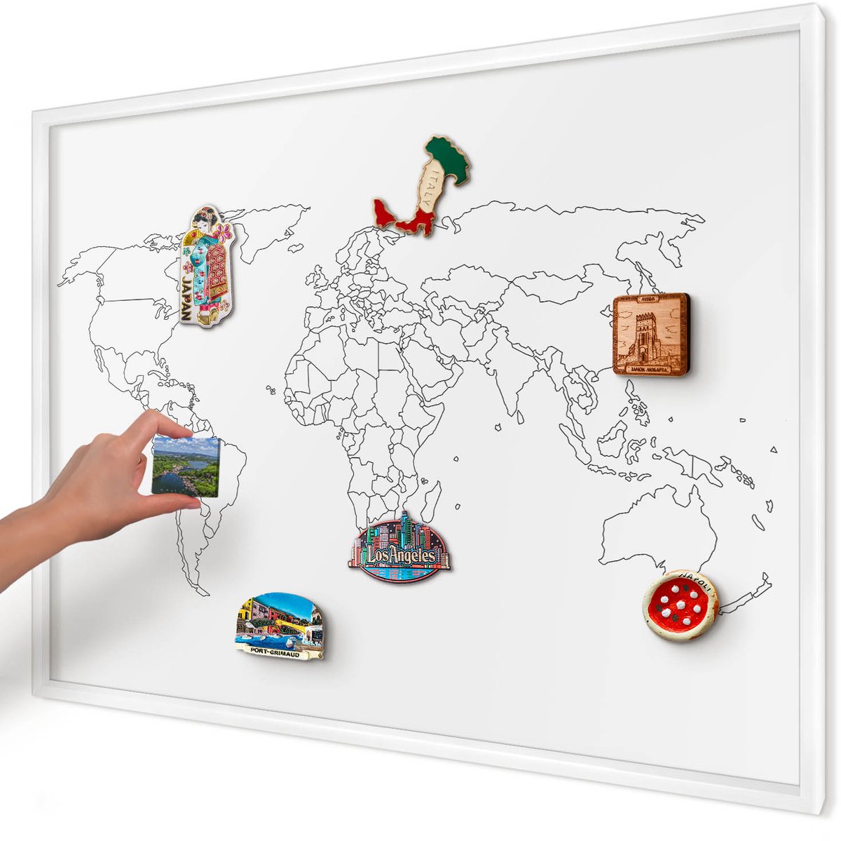 Artprintcave Wit Magneetbord mit Witte Lijst - 100x70 cm - Contourkaart Magnetisch Bord - Minimalist Memobord Keuken - Kaarten