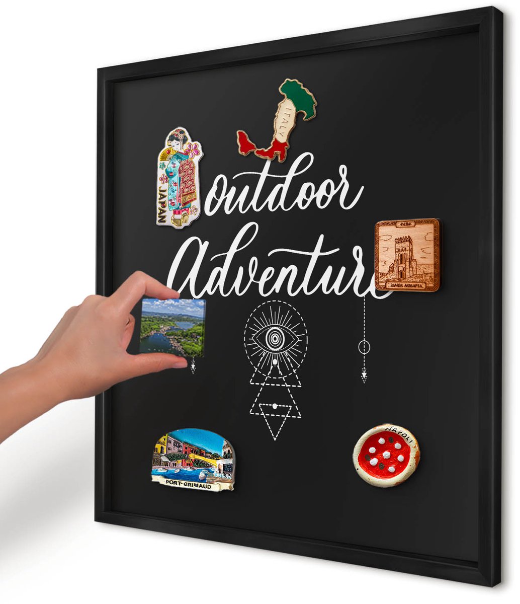 Artprintcave Zwart Magneetbord mit Zwart Frame - 50x50 cm - Buitenavontuur Magnetisch Bord Voor Magneten - Typografisch Bord Voor Magneten - Teksten
