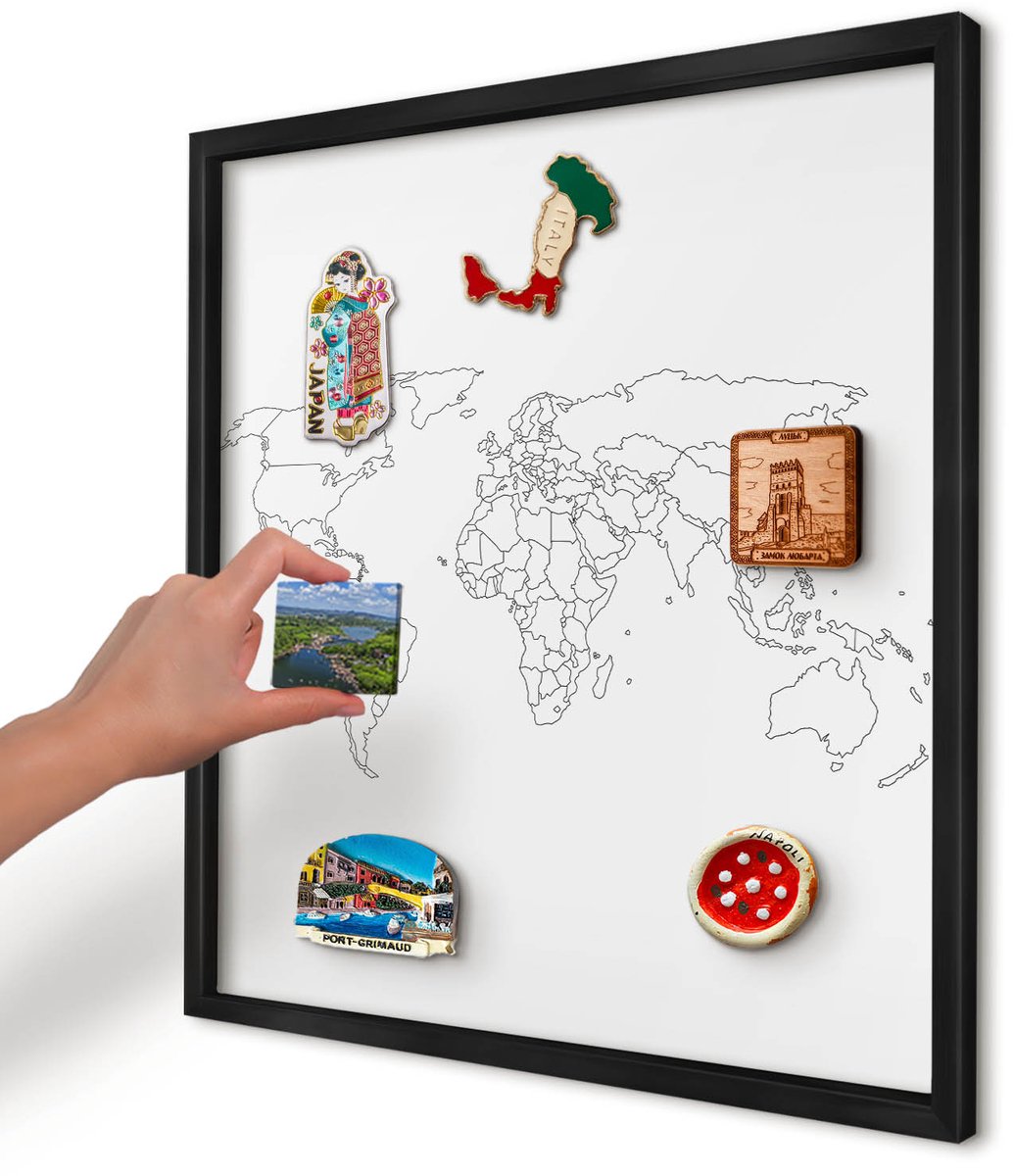 Artprintcave Wit Magneetbord mit Zwart Frame - 50x50 cm - Contourkaart Notitiebord - Minimalist Bord Voor Magneten - Kaarten