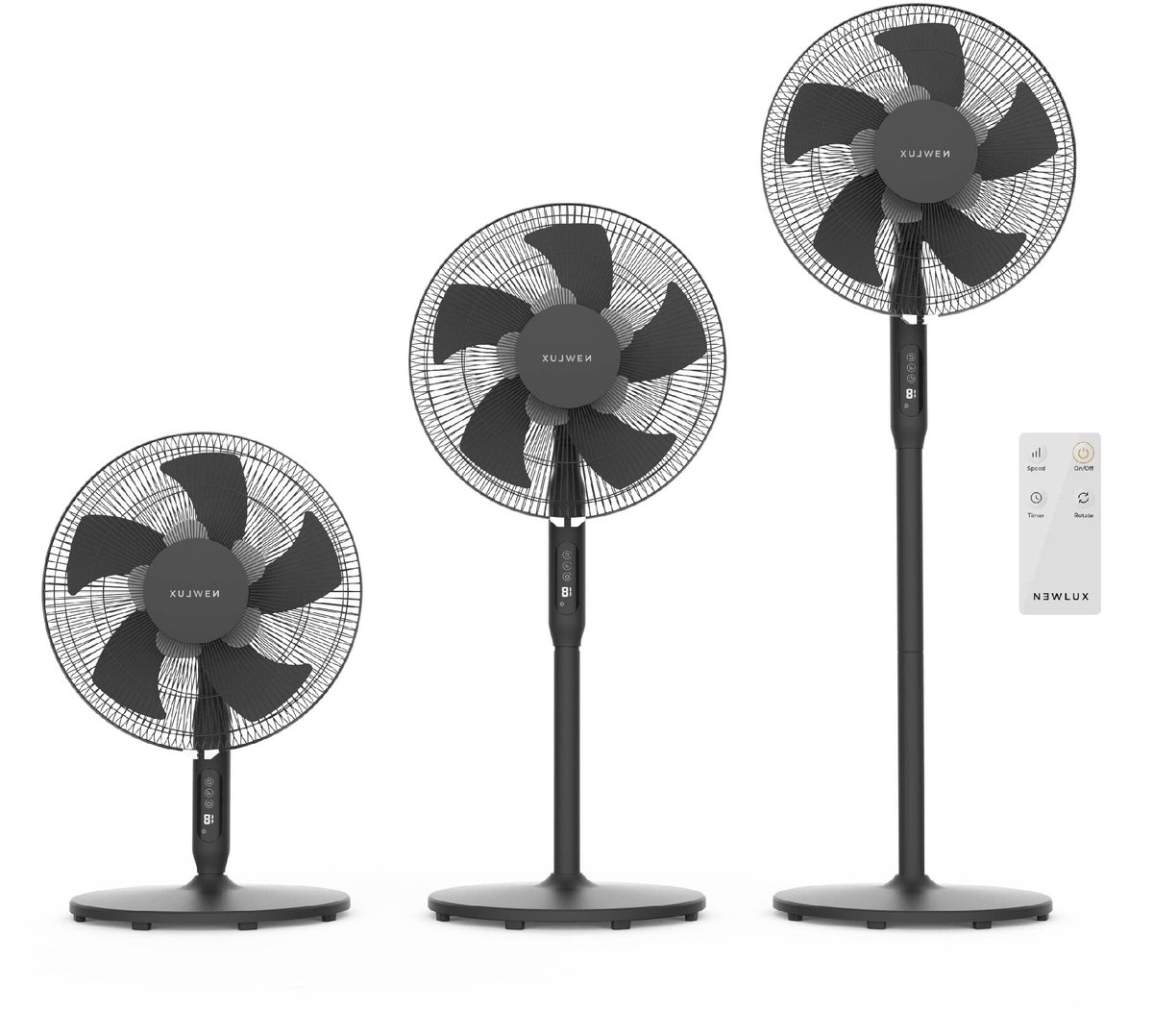 SnelShoppen - Staande Ventilator met Afstandsbediening, 3-in-1 W1050 Slimme Ventilator met 10 Vleugels, 40 cm Diameter, Oscillerend, Verstelbare Hoogt