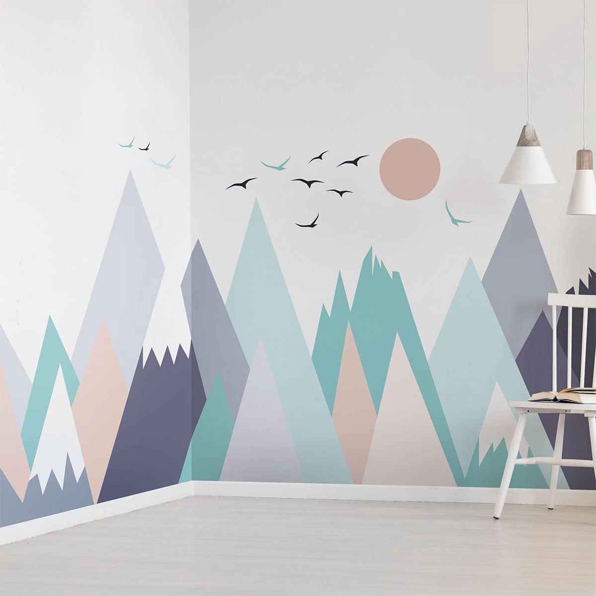 SnelShoppen - Muursticker Kinderen Decoratie Babykamer Muursticker Scandinavische Muursticker Reuzenbergen Scandinavië H60 x B90 cm