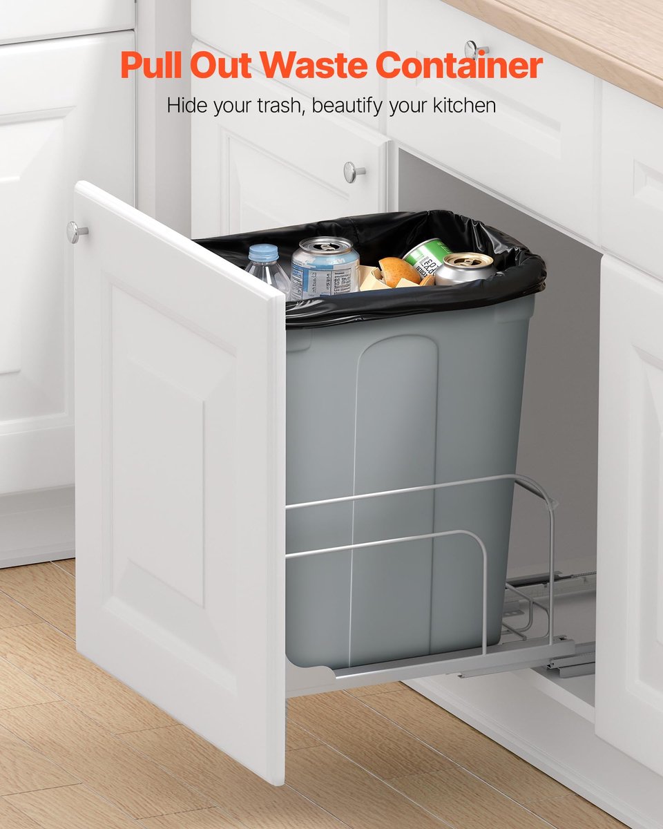 SnelShoppen - Pullout Prullenbak voor Keukenkasten, 35 QT Afvalcontainer met Heavy Duty Metalen Softclose Schuifsysteem en Deurkit, Onder Montage voor