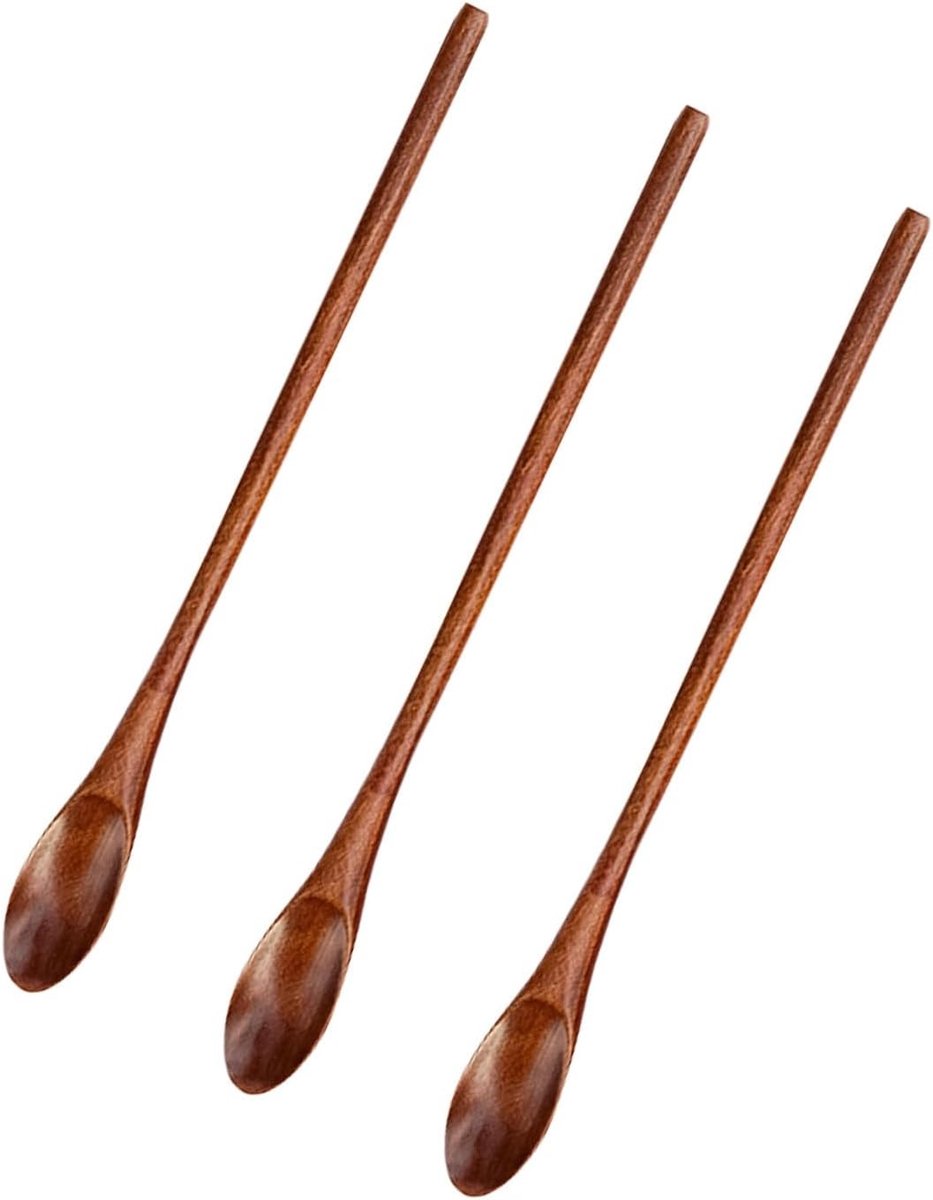 Houten Kooklepels Set - Keukenlepels Hout - Koken en Roeren - Lange Handgreep - 20 cm - Houtkleur