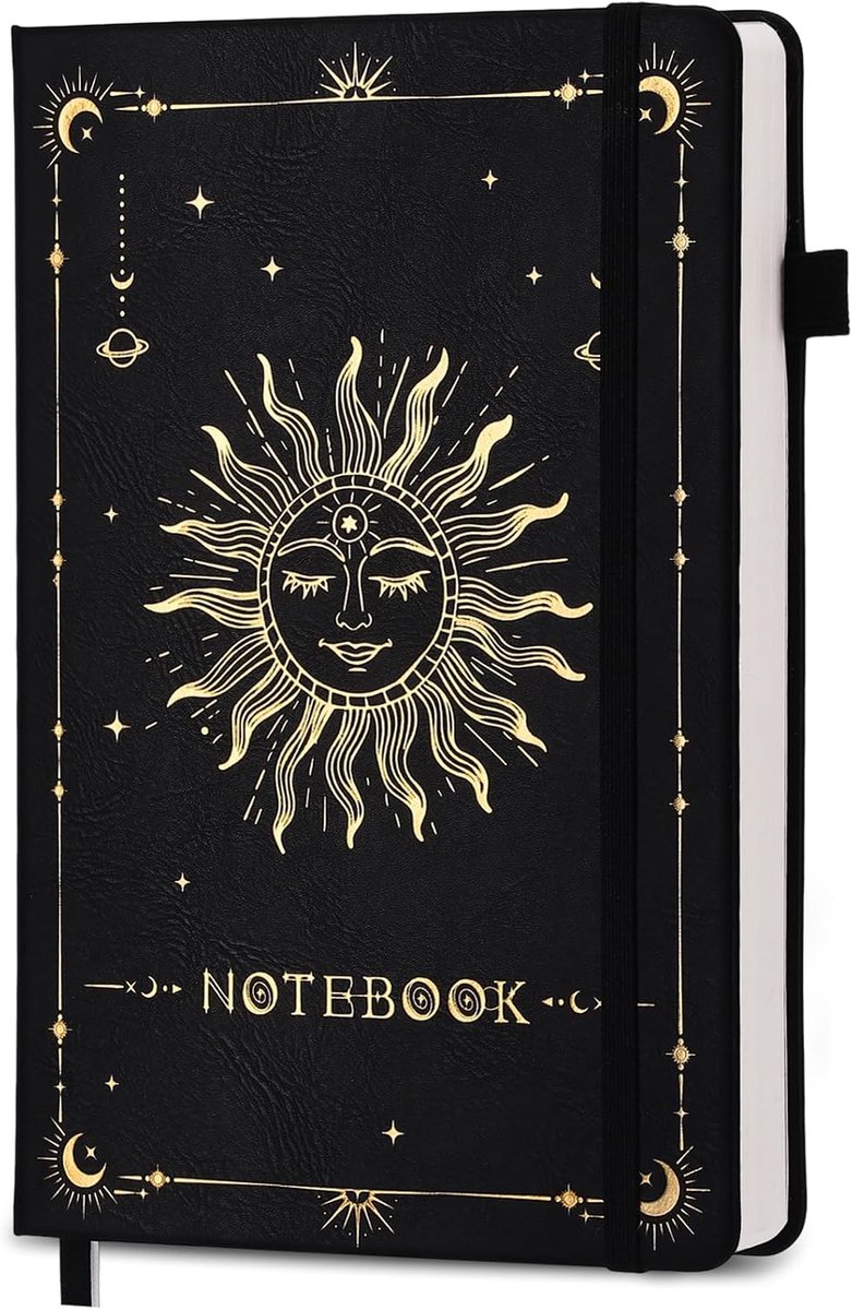 SnelShoppen - Notitieboek A5 met stippen, 360 pagina's, 100 g/m², zwart | PU Hardcover, Punt Raster, 180° Plat, Pennenhouder, Binnenvak, 2 Linten, Ela