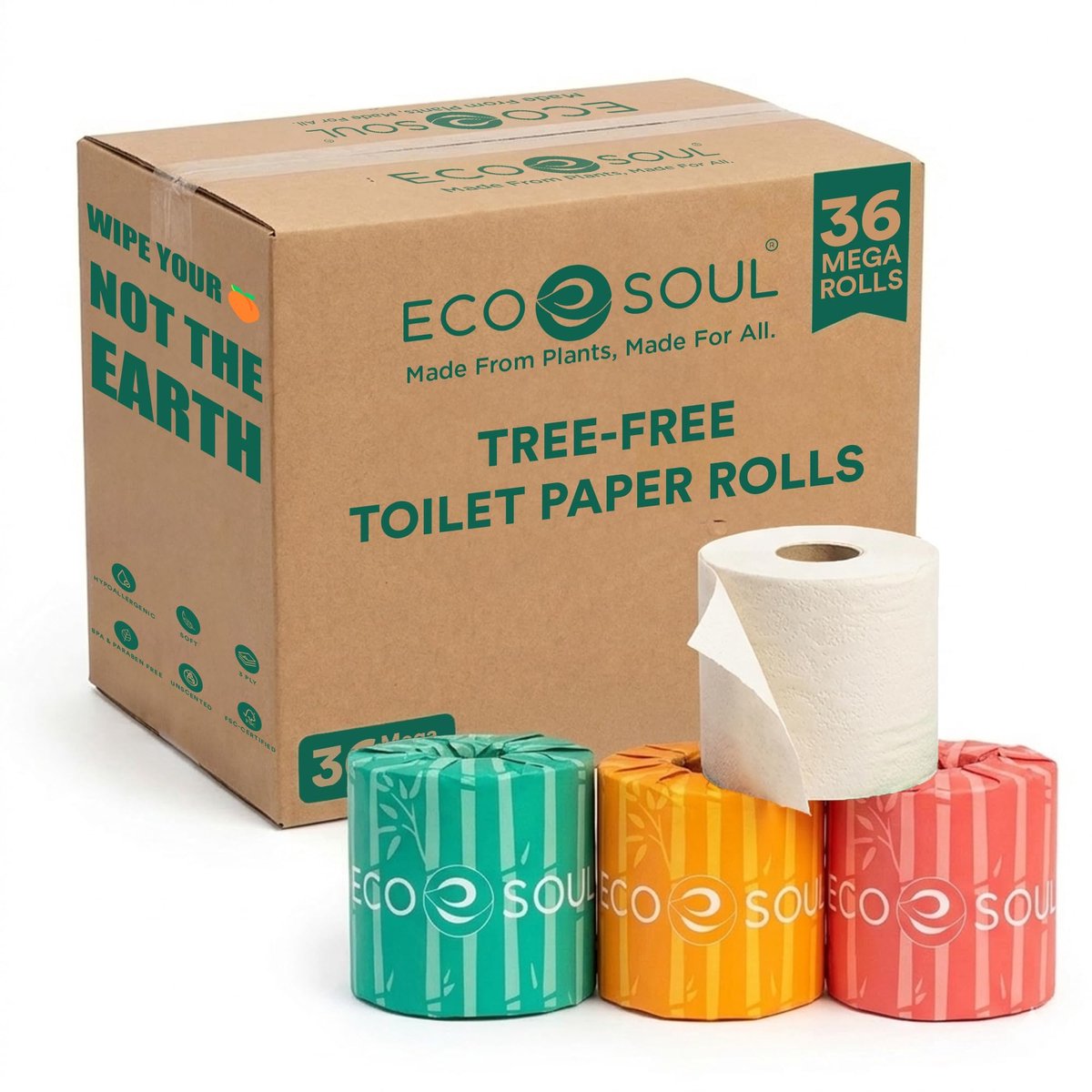 SnelShoppen - Eco Soul Premium bamboe toiletpapier 3-laags | 36 megarollen | Hypoallergeen, FSC-gecertificeerd, Zacht en Septic-veilig | Getextureerd