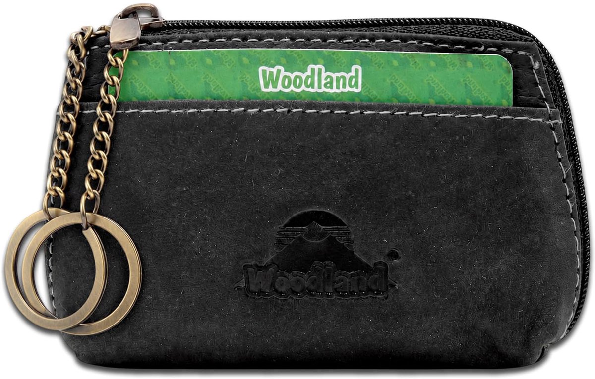 Woodland Leren Sleuteletui - Sleuteltas met 2 Sleutelringen & Rits - Buffelleer - Antraciet