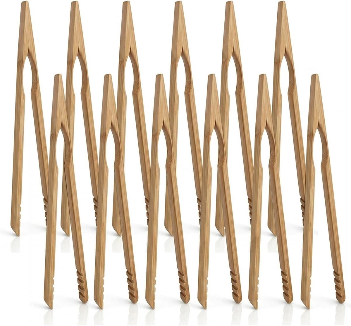 SnelShoppen - 12 stuks Bamboetangen, Broodtangen, Broodroostertangen 18 cm, Houten Kooktang, Herbruikbare Keukentang, Ideaal voor Brood, Fruit, BBQ en