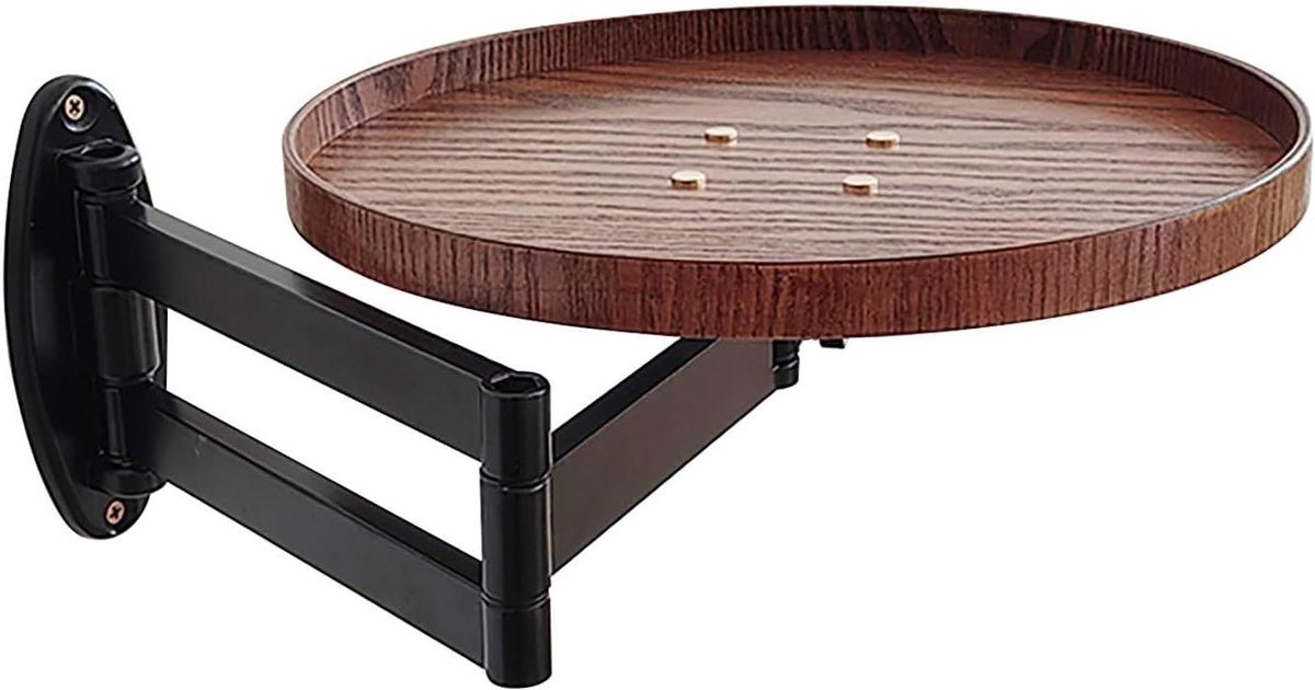 Wandklaptafel - Zwevend bureau - Ruimte Besparen - 180° Draaibaar - 30 cm Diameter - Walnoot