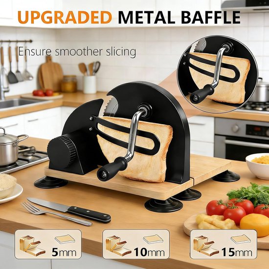 SnelShoppen - Handmatige Broodsnijder met Instelbare Dikte - Gelijkmatig Snijden - Ergonomisch Handvat - Zuurdesembrood Snijgereedschap - RVS en Compo — afbeelding 2