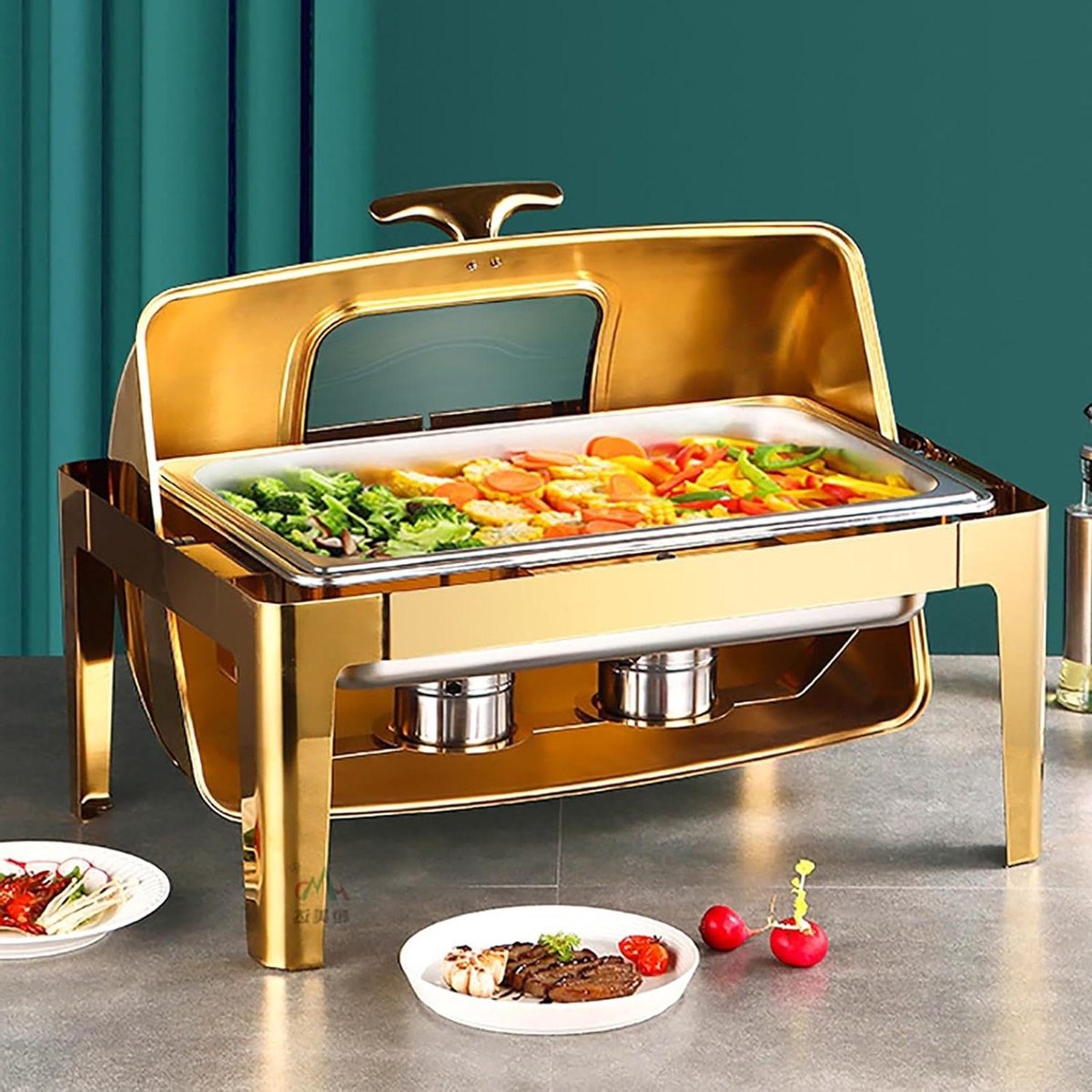 Chafing Dish Buffet - Voedselwarmer Serveerschaal - Feesten Warm Houden - Zichtbaar Deksel 180° - 9L/8QT - Zilver