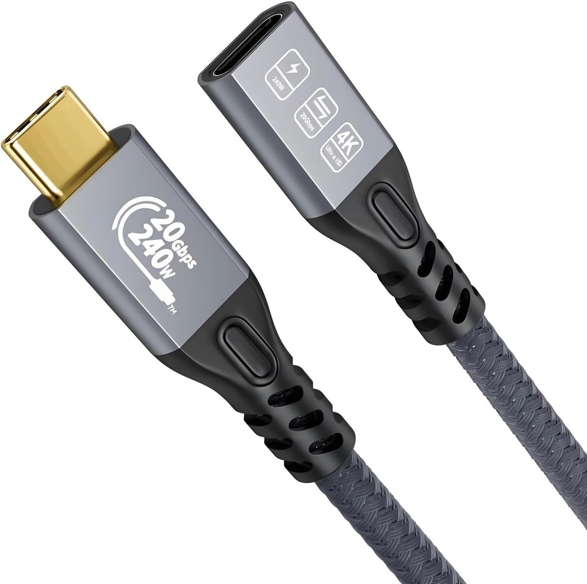 USB Type C Verlengkabel 20Gbps 240W Snelle Overdracht, Male naar Female USB C 3.2 Verlengkabel voor Telefoon en Tablet (2m/6.6ft) met Hoge Snelheid en Duurzaamheid
