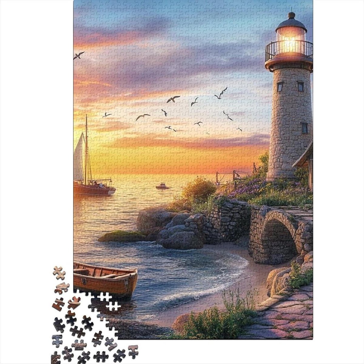 Kust Vuurtoren Puzzels - Legpuzzel Zeelandschap - Ontspannend Gezelschapsspel - 1000 Stukjes Unieke Vormen - 75 x 50 cm - Veelkleurig