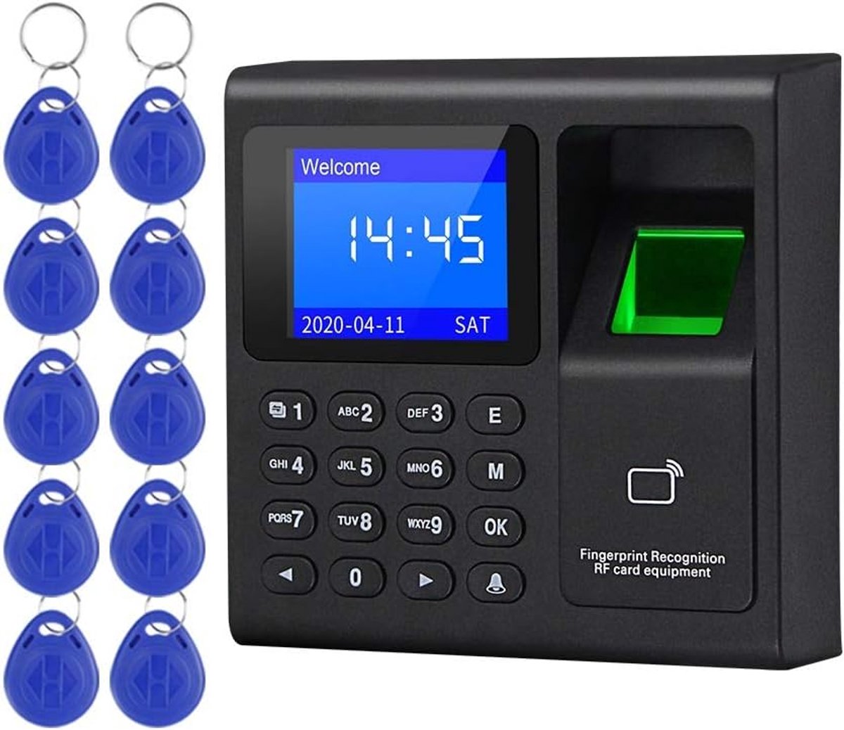 Intelligente biometrische vingerafdruk Tijdregistratie Machine Prikklok Recorder Werknemer Check-in Apparaat Toegangscontrole Toetsenbord met RFID Sleutelaanhangers