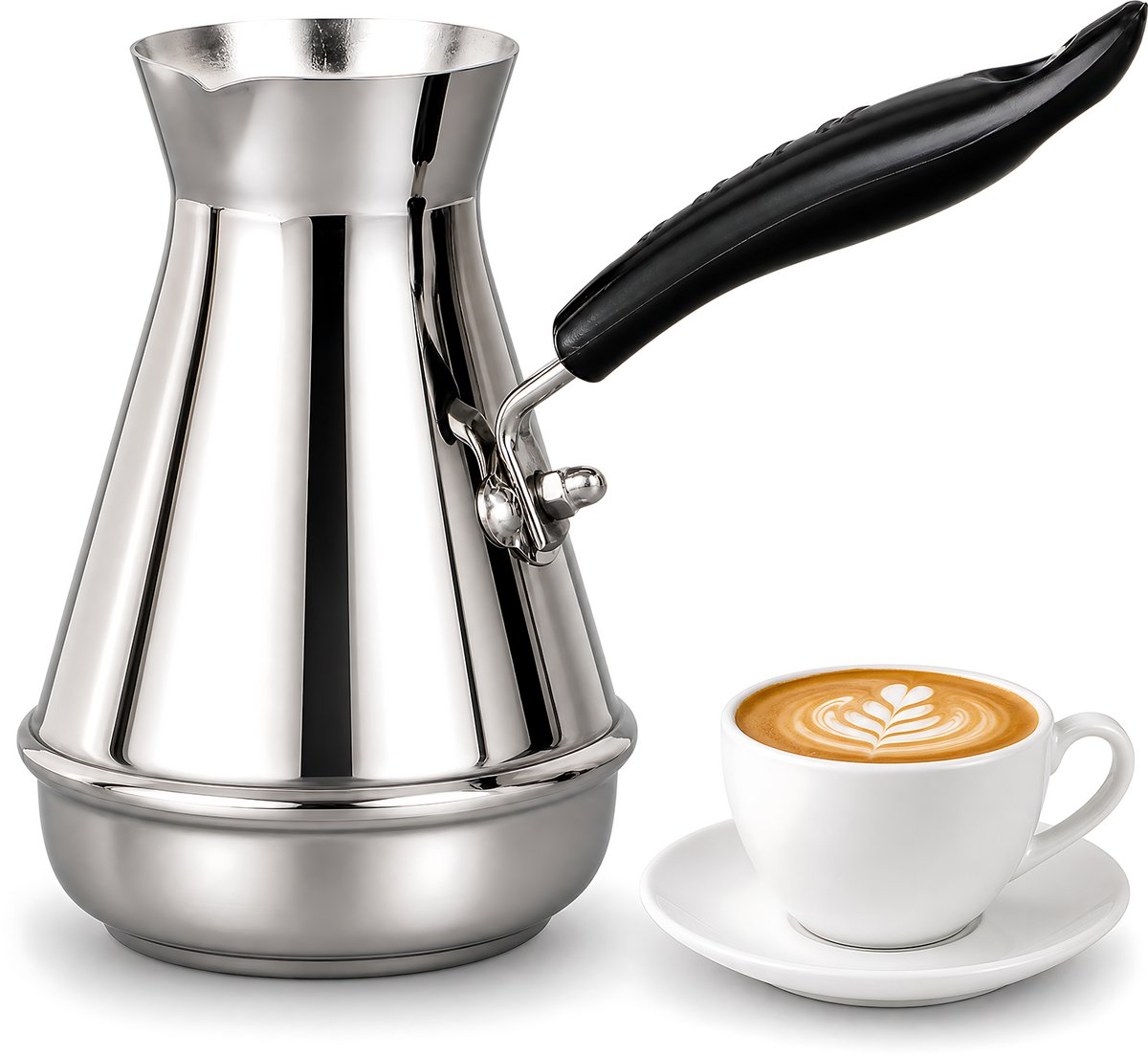 RVS Turkse koffiepot en schenkkan - 650 ml - Met lange handgreep - Voor koffie, melk en saus - Geschikt voor gas, keramisch en elektrisch - Zilver