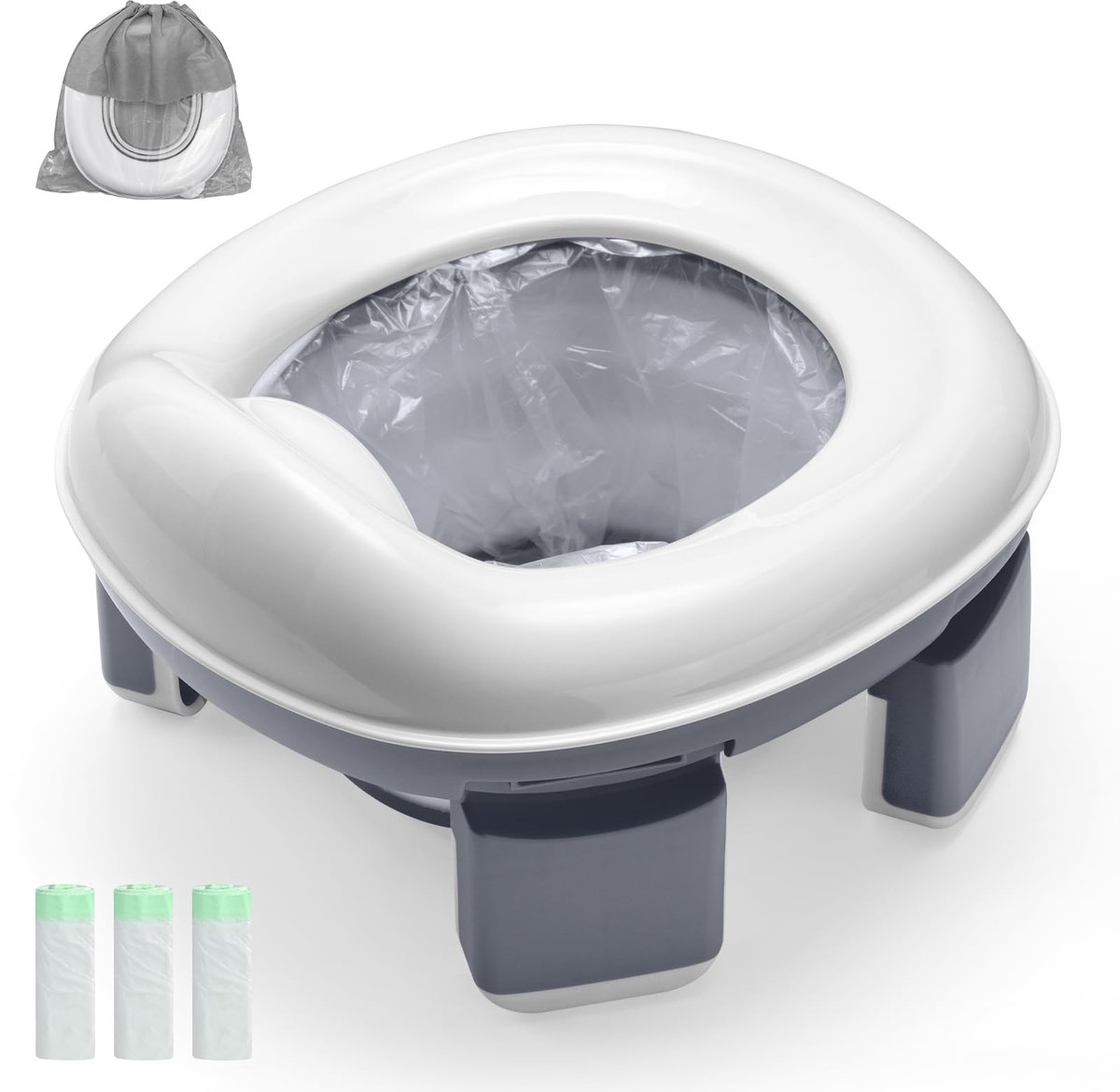 SnelShoppen - Draagbaar Opvouwbaar Reispotje voor Peuters en Kinderen - Toiletbril voor Training - Inclusief 60 Reinigingszakken - Voor Binnen en Buit