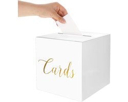 SnelShoppen - Trouwring Kaartenbox Goudfolie - Kaarten Lotterij Ticket & Geldbox voor Trouwerij, Verjaardag, Diploma, Babyshower Decoraties (Wit)