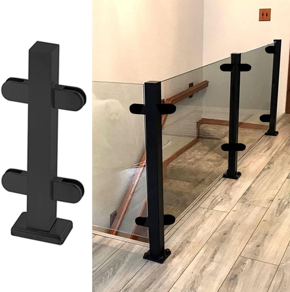 Glazen Leuningpaal - Balustrade Paal - Balkon Afzetten - Roestvrij Staal 304 - H 80 cm - Zwart