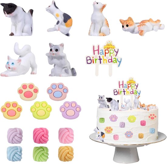 18 stuks kattentaartdecoraties, taarttoppers, kat, realistische