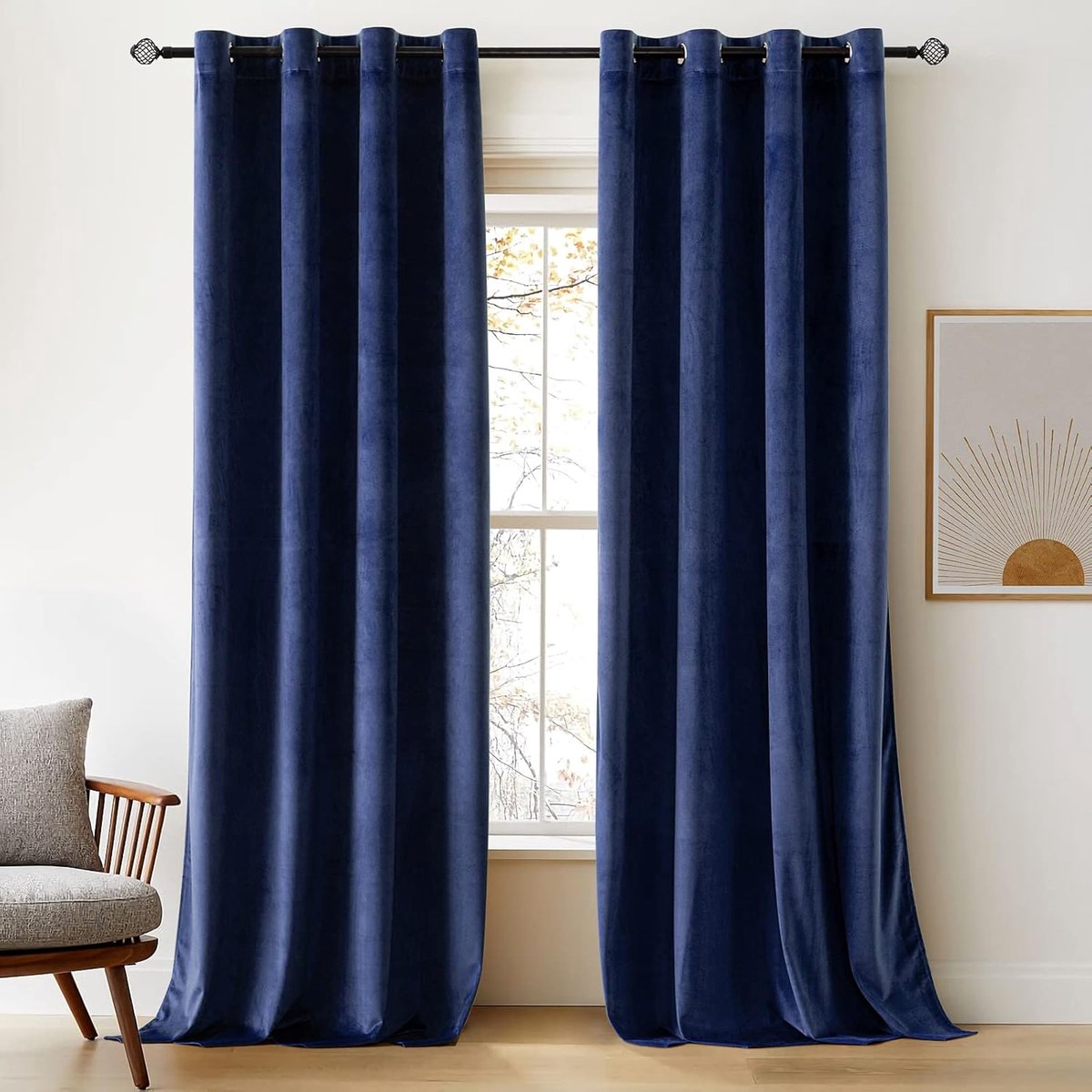 SnelShoppen - Velours Gordijnen met Oogjes, Opaque Gordijnen voor Woonkamer, Thermische Geluiddempende Gordijnen, Set van 2, 140 x 260 cm, Donkerblauw