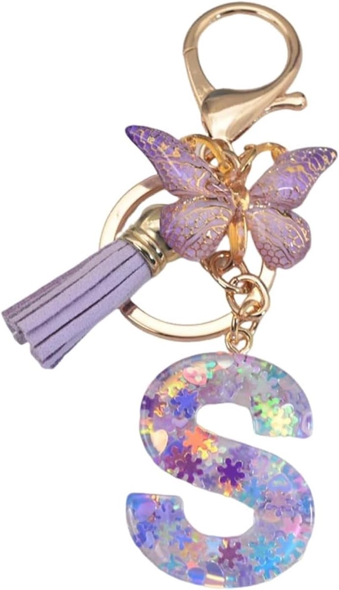 Letter met Vlinderhanger, Sleutelhanger met Beginletters, Paarse