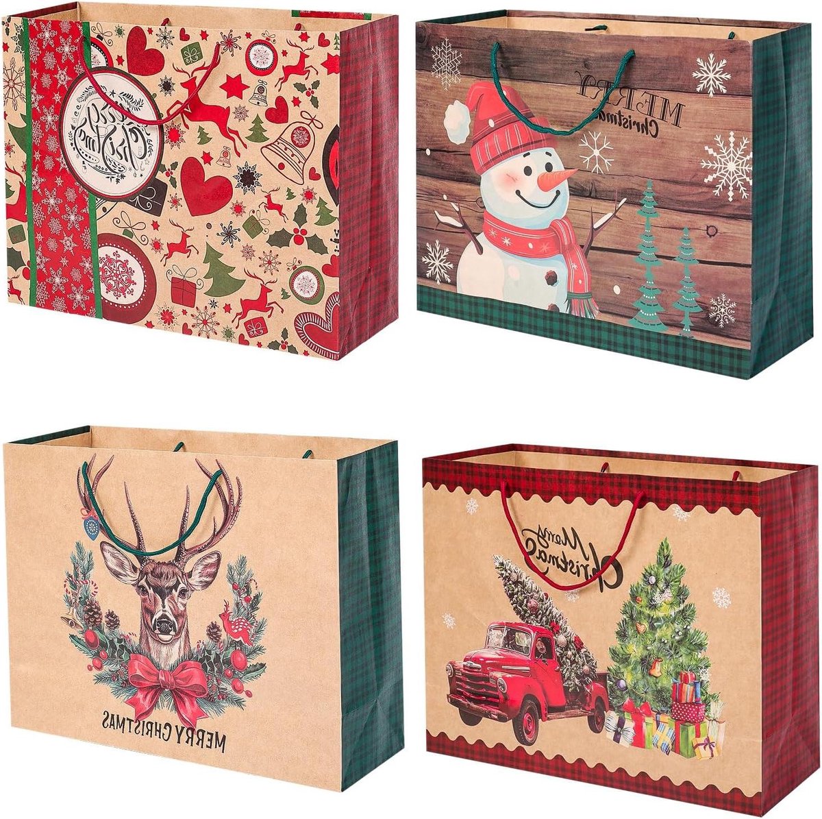 Kerst Papier Gift Zakken - Jumbo Zakken Set - Cadeau Inpakken - Extra Groot Formaat - 8 stuks - Bruin