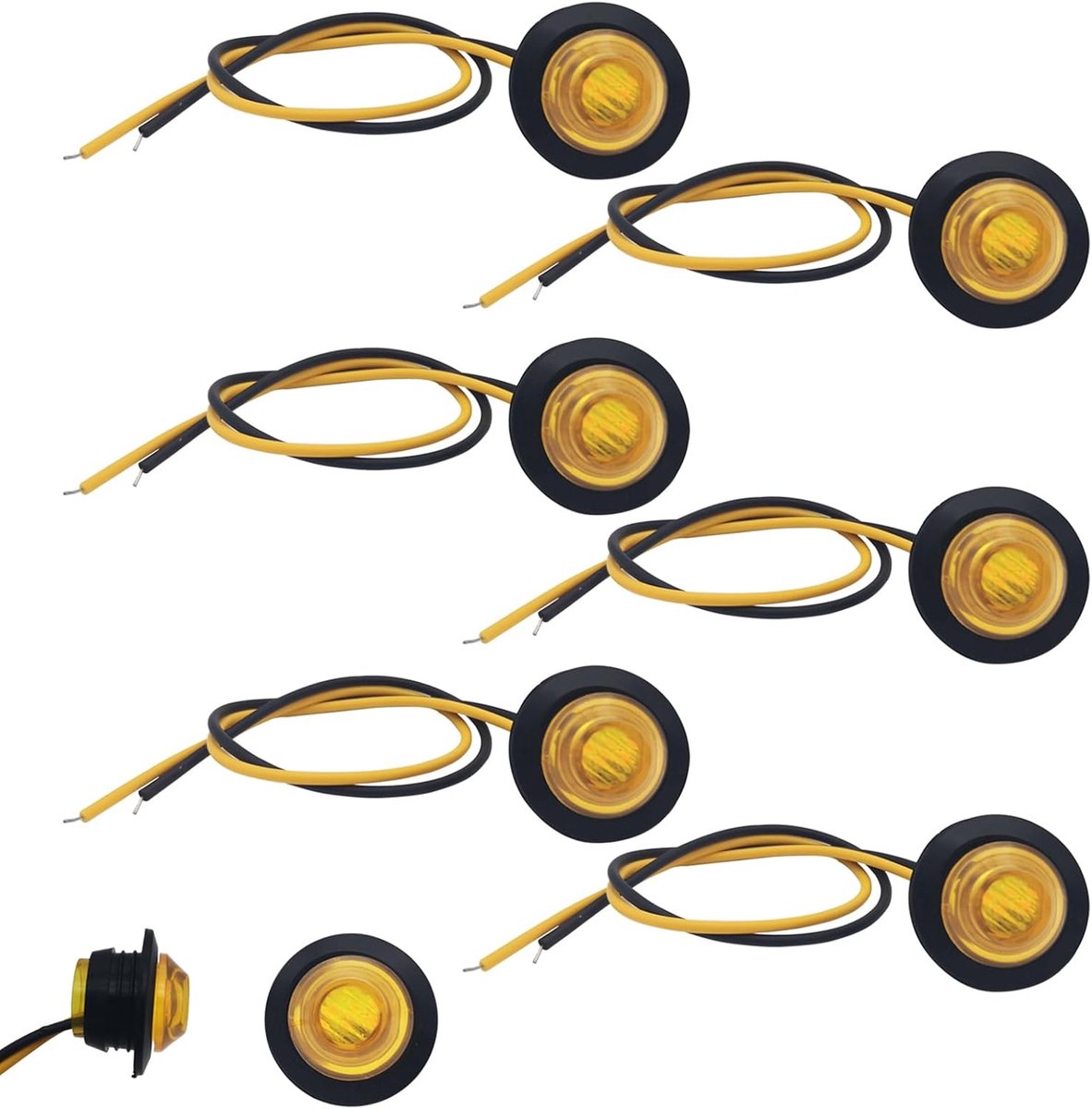 12V/24V universeel 6 stuks, CTRICALVER 3/4 inch zijmarkeringslichten, aanhangerzijlichten, geschikt voor bussen, vrachtwagens, aanhangwagens, cabinelabels, achterlicht remlicht
