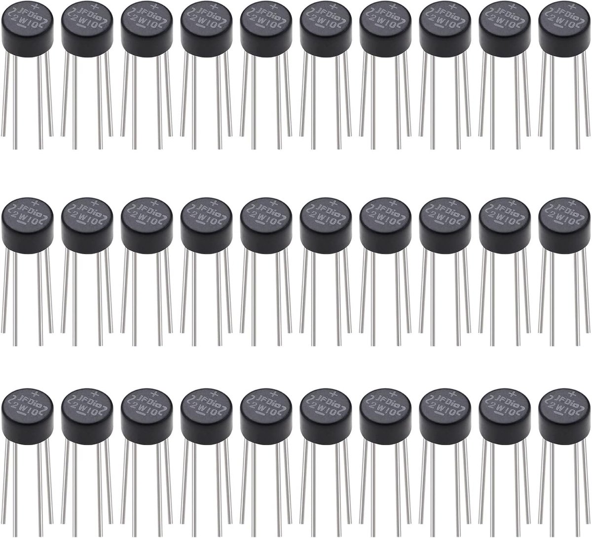 Lord of the Tools 30 stuks 2W10 2A 1000V Bruggelijkrichter Diodes Axiaal 1000 Volt Volledige Golf Silicium Diodes Brug Diode Rectifier Elektronische Component voor Experiment Productie
