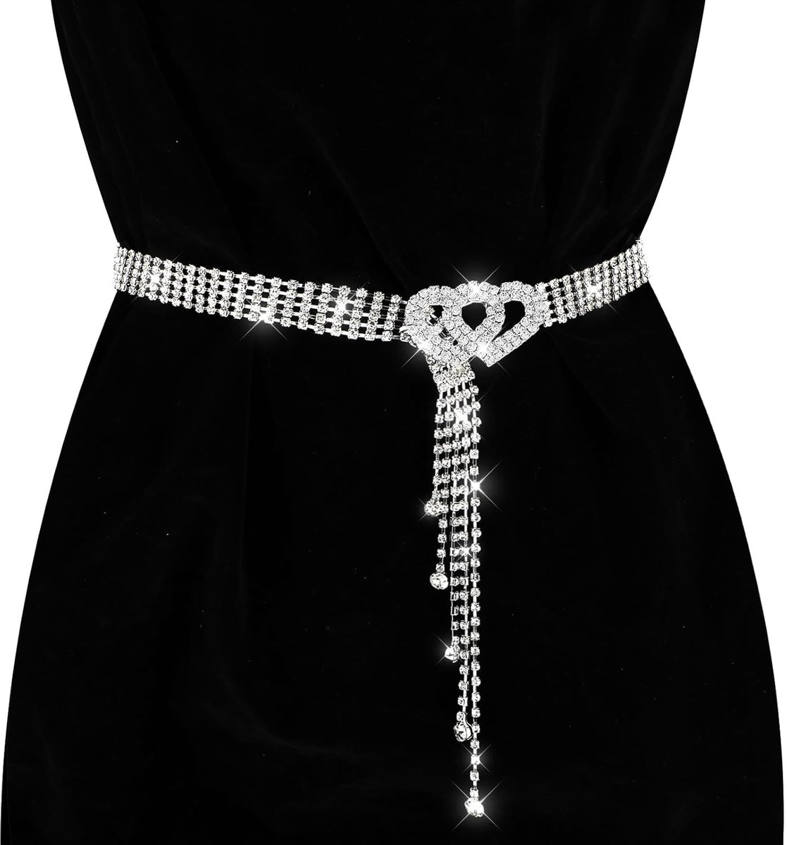 Strass riem met hartvormige gesp, diamanten taille riem kristal