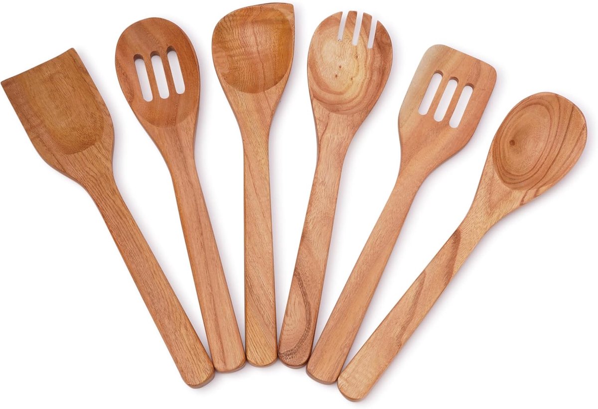 Houten lepelset 6-delig - Duurzaam keukenaccessoire - Elegante spatula's voor dagelijks gebruik - SnelShoppen