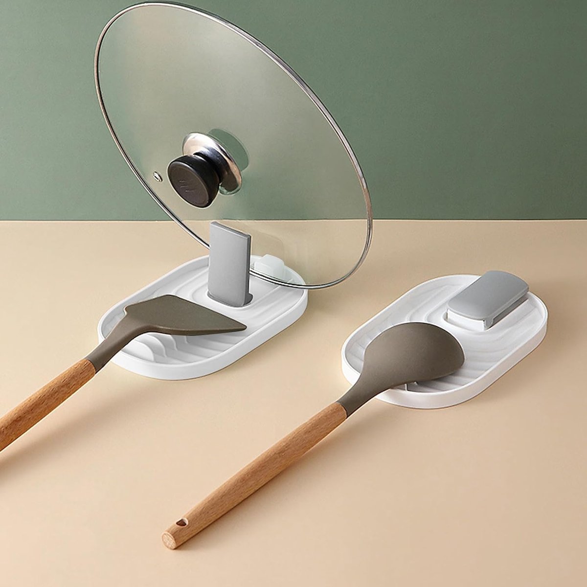 2 stuks pannendekselhouder, lepelhouder, keukengerei, bestekplank