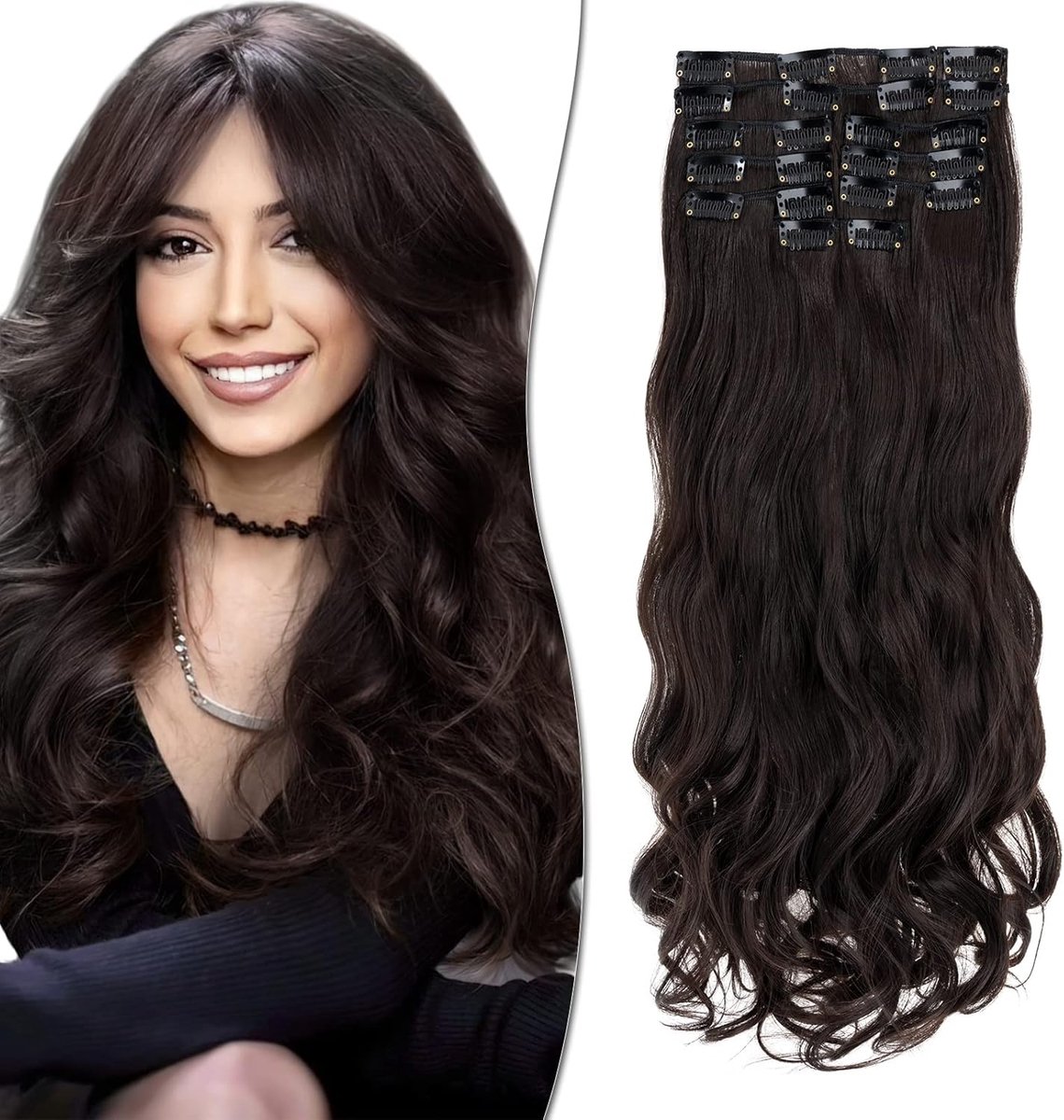 Clip-in extensies, 55 cm, 12-delige set, 22 clips, net echt haar