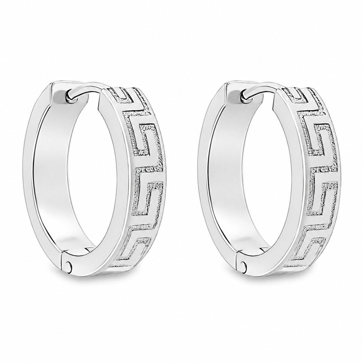 Juwelier Zwartevalk - Stainless steel oorbellen met meander teken - 32.008-W