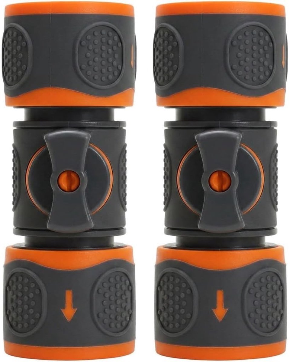 2 stuks tuinslangkoppeling 1/2 inch en 3/4 inch met afsluitkraan voor tuinslangverlenging, voor continue regeling en volledige afsluiting van de waterstroom