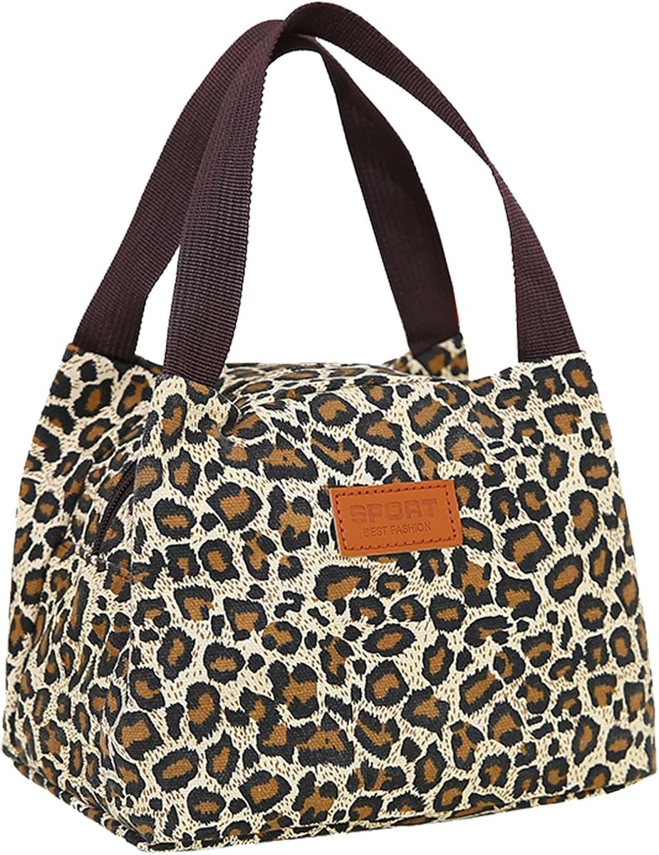SnelShoppen - Lunchtas voor volwassenen, herbruikbare lunchtas, ruime lunchbox, leopard print, ideaal voor werk, school, studenten, kinderen en pickni