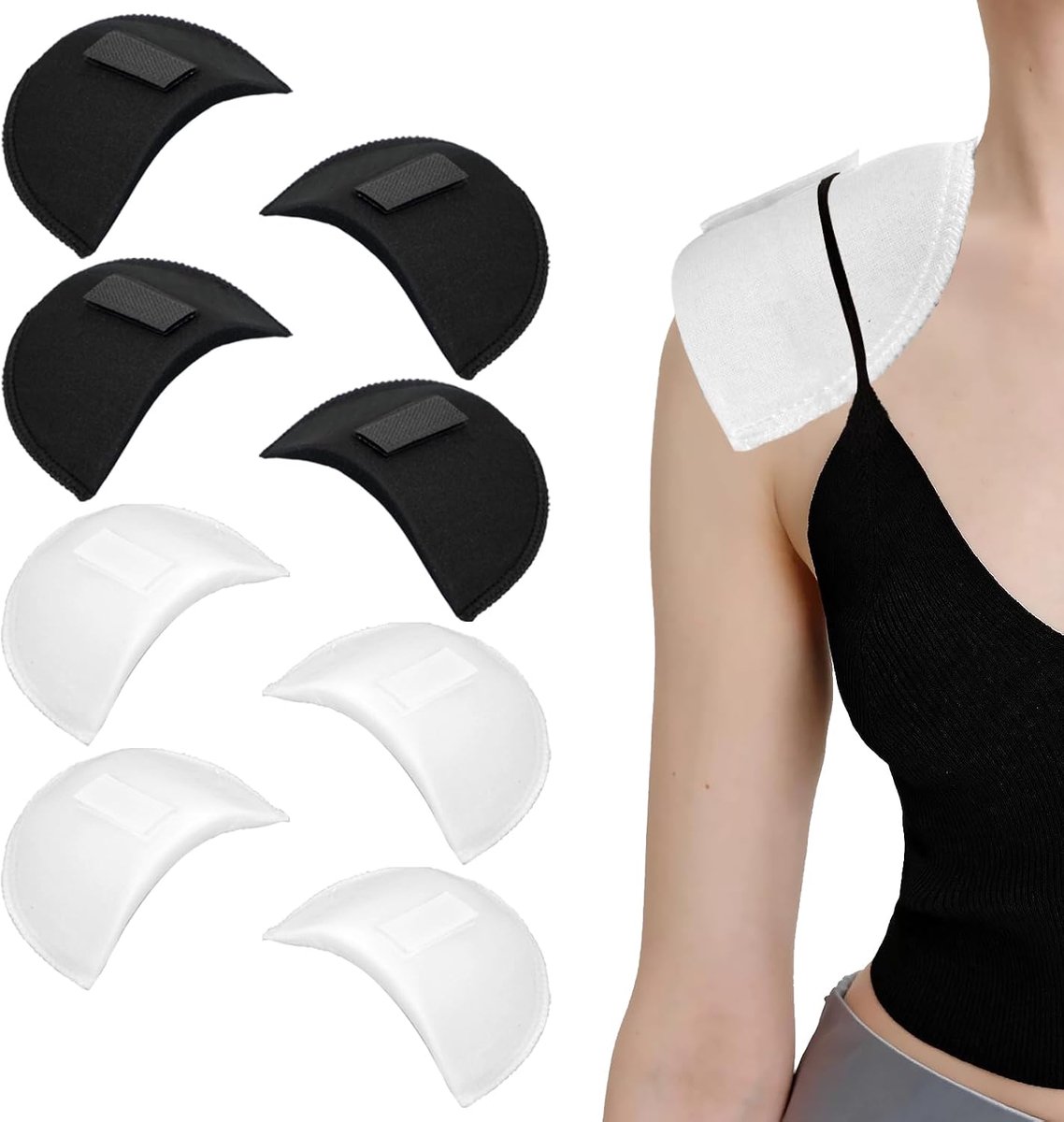 4 paar schoudervullingen met klittenband, schoudervullingen zonder naaien, zelfklevend klittenband, antislip schuimschouderkussens, afneembare spons, schoudervullingen voor kleding, pakken
