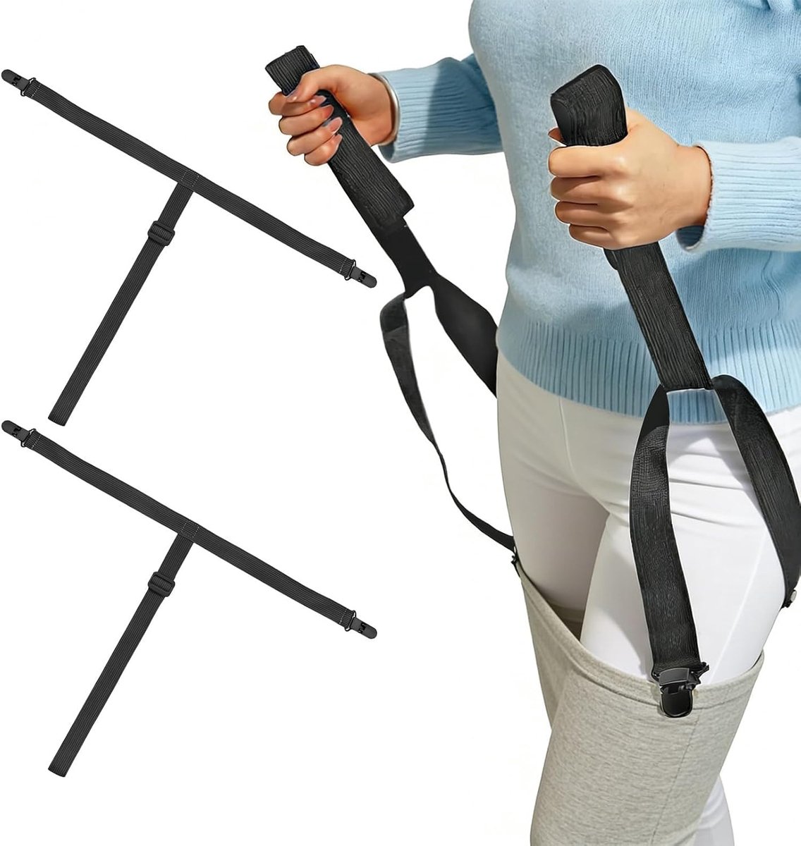 2 stuks aantrekhulp voor broeken, riemhulp met clip- en treksysteem, verstelbare aantrekkingshulp voor schoenen, kousen en broeken, voor ouderen, gehandicapten en zwangere vrouwen (zwart)