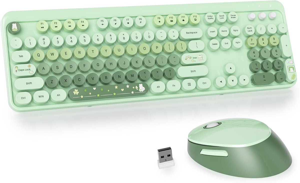 SnelShoppen - Draadloze Toetsenbord en Muiscombinatie, Retro Typemachine Toetsenbord met Kleurrijke Ronde Toetsen, 2.4GHz Verbinding, Ergonomisch Desi