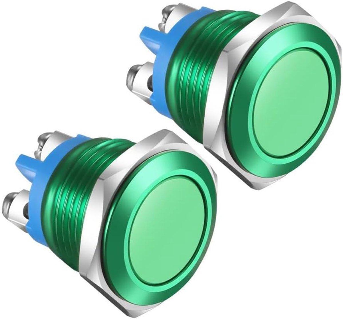 2st 16MM Kortstondige Drukknopschakelaar IP65 Waterdichte Aluminiumlegering 3A/12V 24V 36 DC 110V 250VAC 1NO SPST Schroefaansluiting (groene schaal)