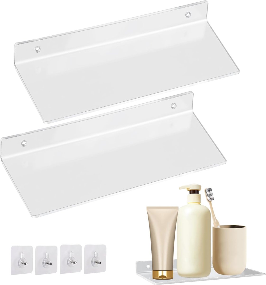 Etagere zonder boren 20x10 cm - Acryl planken - Transparant - Perfect voor wanddecoratie - SnelShoppen