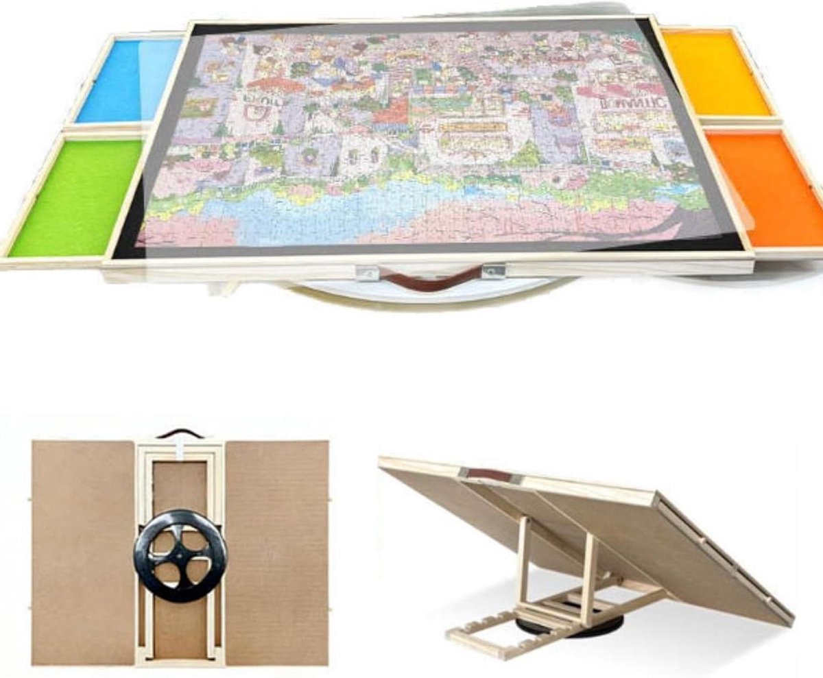 Opvouwbare Puzzeltafel - Houten Puzzelbord - Puzzels Maken - 5 Verstelbare Hoeken - 35 x 27 inch - Natuurlijk Hout